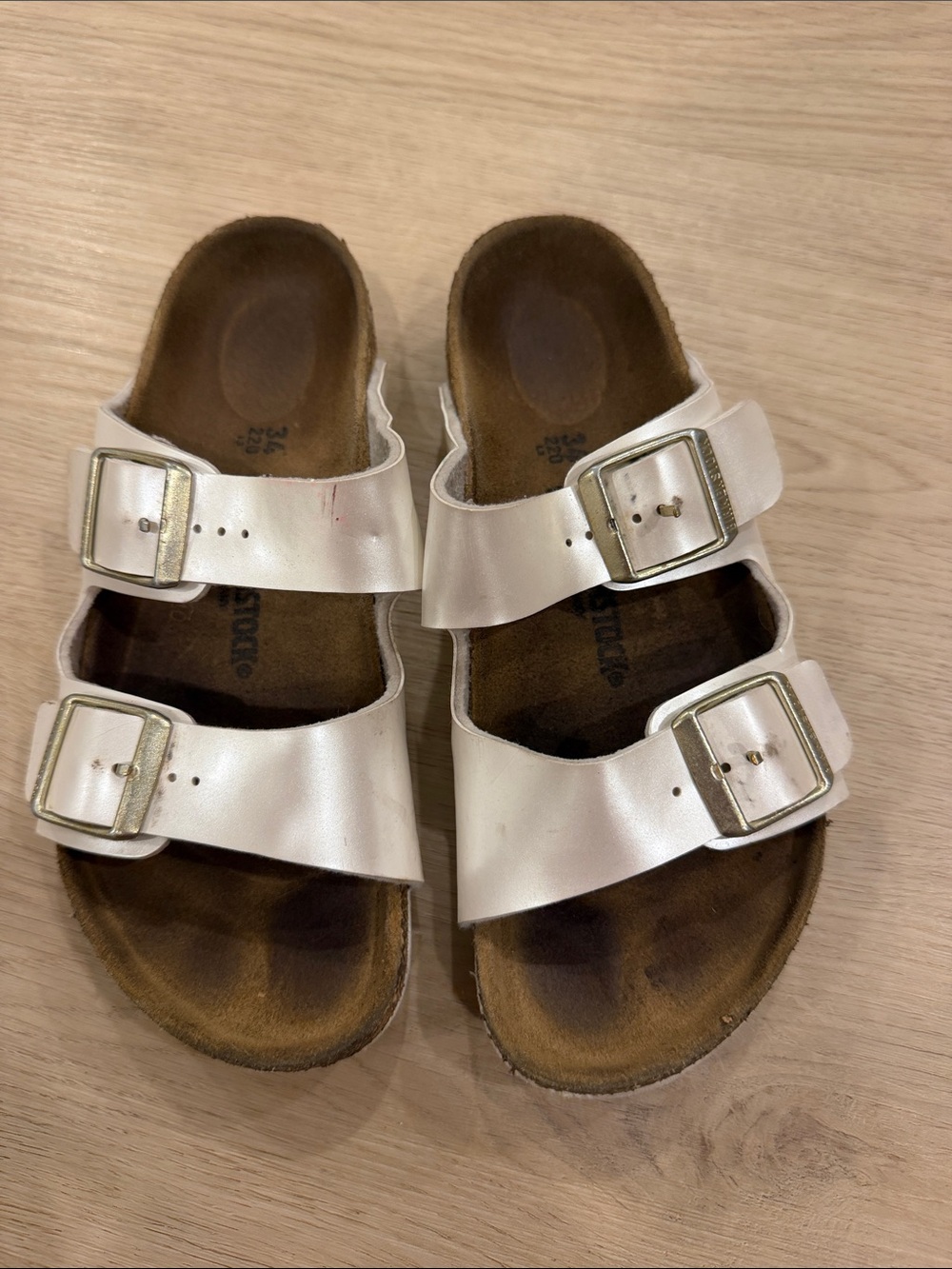 Birkenstocks size 34 or 3-3.5 Kids White Double-Buckle Sandals